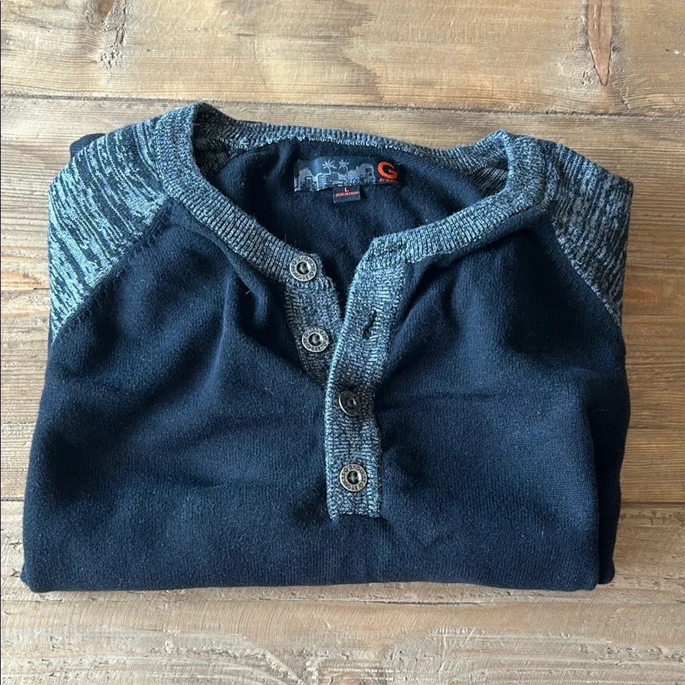 G by Guess Black and Gray Crewneck Sweater with Textured Sleeves - Picture 3 of 3